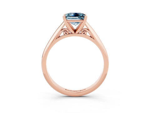 Rose gold Princess Cut Aquamarine Solitaire Engagement Ring with Cathedral Setting and Four-Prong Mount_15