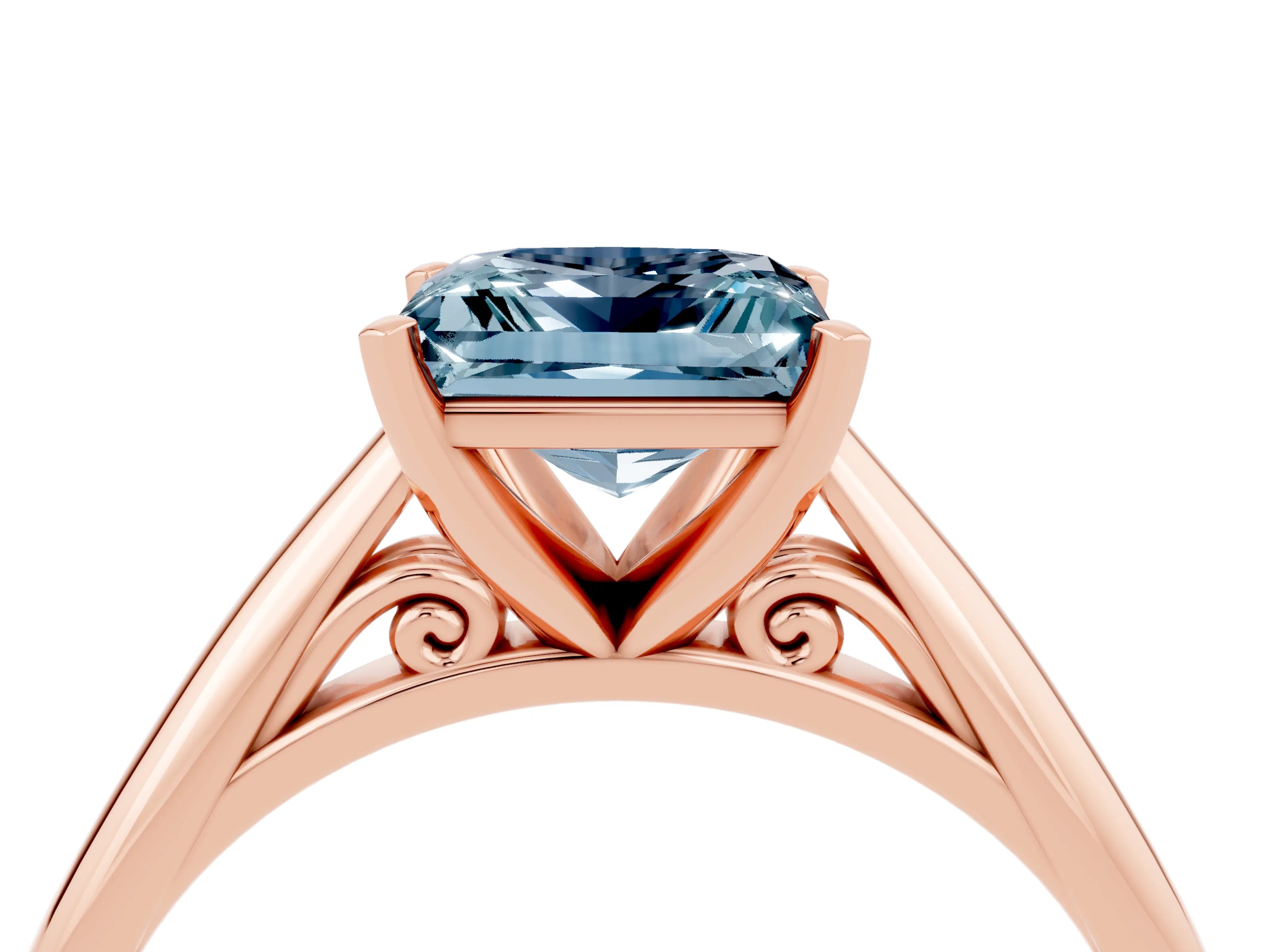Rose gold Princess Cut Aquamarine Solitaire Engagement Ring with Cathedral Setting and Four-Prong Mount_16