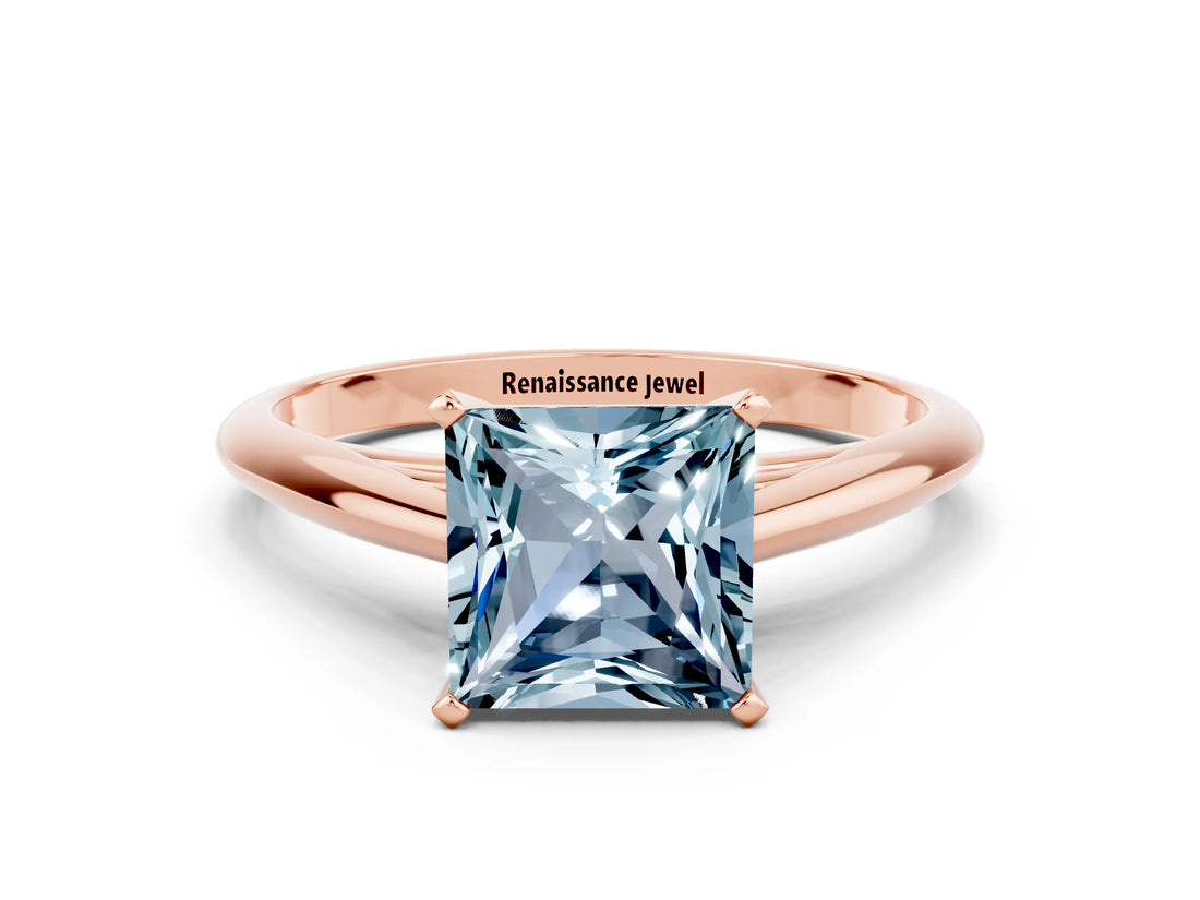 Rose gold Princess Cut Aquamarine Solitaire Engagement Ring with Cathedral Setting and Four-Prong Mount_18