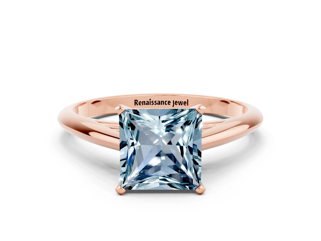 Rose gold Princess Cut Aquamarine Solitaire Engagement Ring with Cathedral Setting and Four-Prong Mount_84