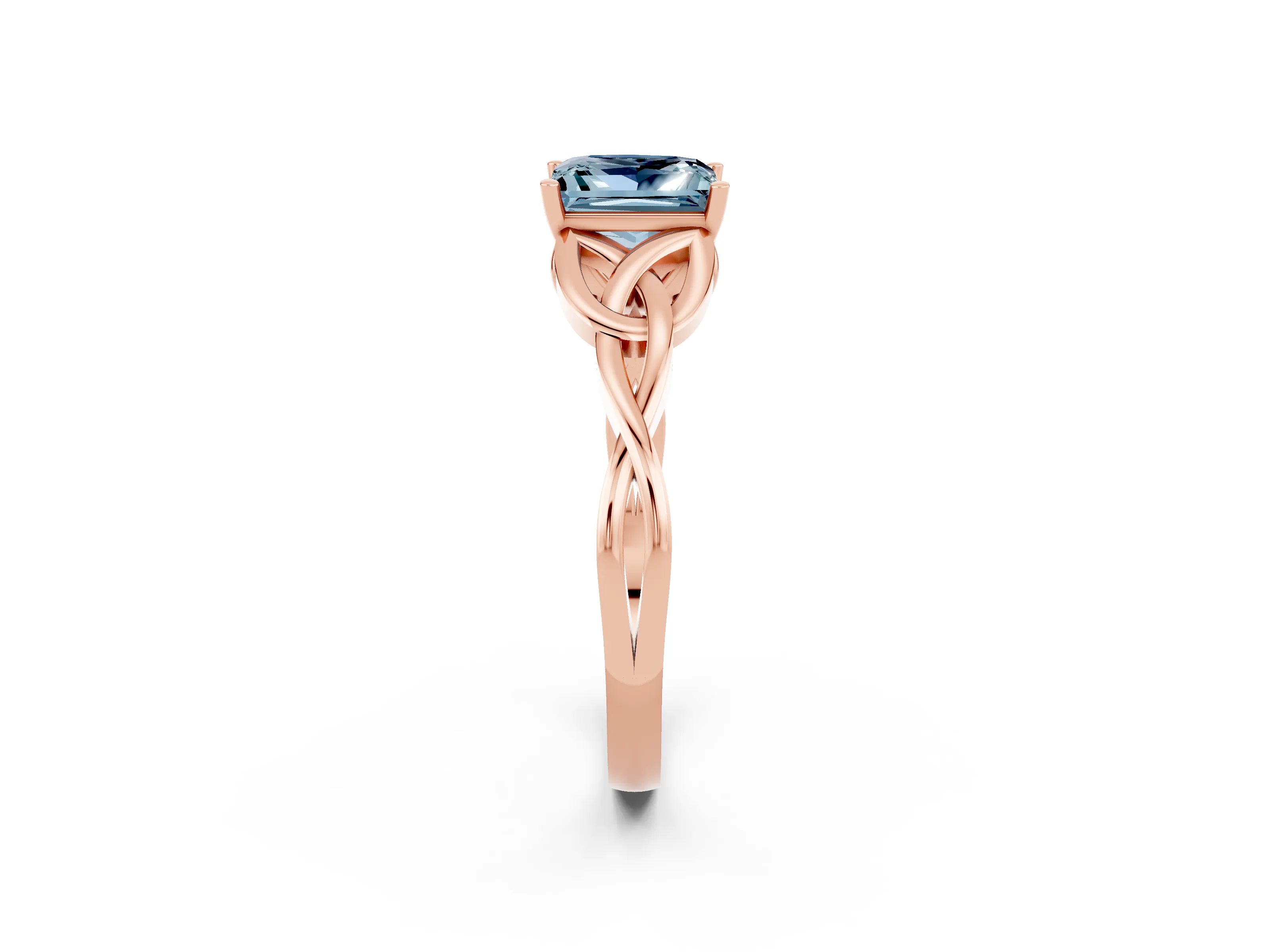 Rose gold Princess Cut Aquamarine Solitaire Engagement Ring with Celtic Knot Band and Four-Prong Setting_2