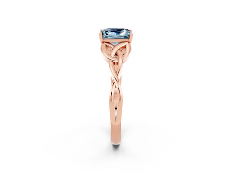 Rose gold Princess Cut Aquamarine Solitaire Engagement Ring with Celtic Knot Band and Four-Prong Setting_2
