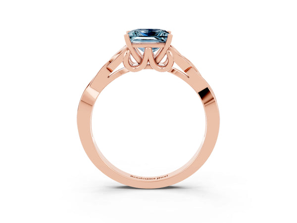 Rose gold Princess Cut Aquamarine Solitaire Engagement Ring with Celtic Knot Band and Four-Prong Setting