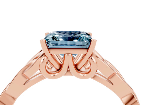 Rose gold Princess Cut Aquamarine Solitaire Engagement Ring with Celtic Knot Band and Four-Prong Setting_4