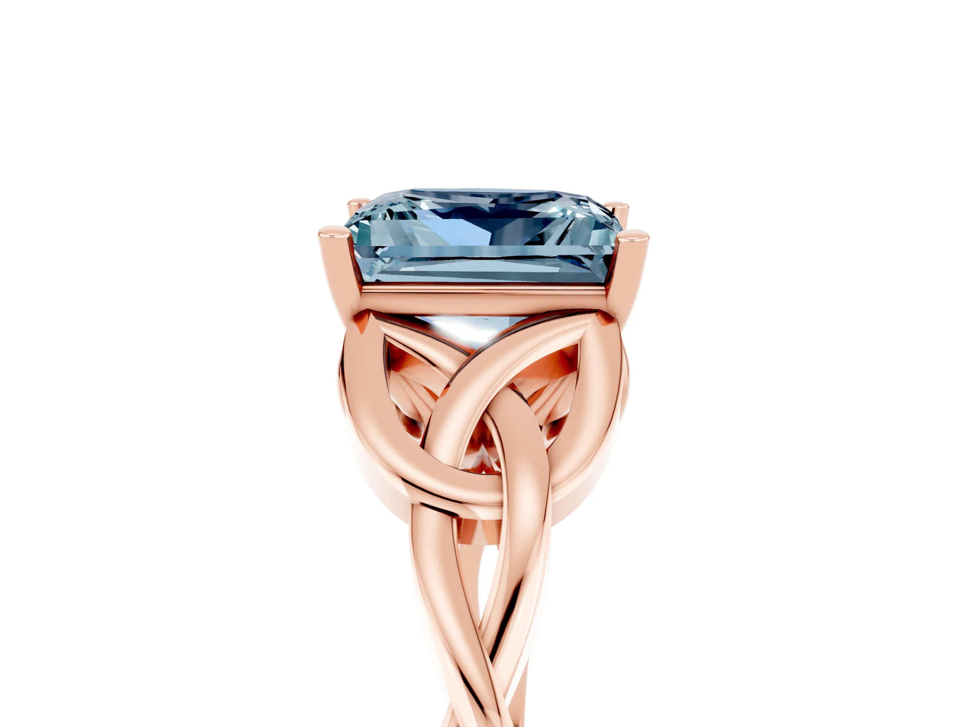Rose gold Princess Cut Aquamarine Solitaire Engagement Ring with Celtic Knot Band and Four-Prong Setting_5