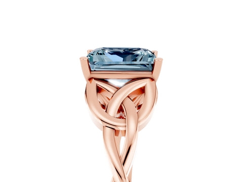 Rose gold Princess Cut Aquamarine Solitaire Engagement Ring with Celtic Knot Band and Four-Prong Setting_5