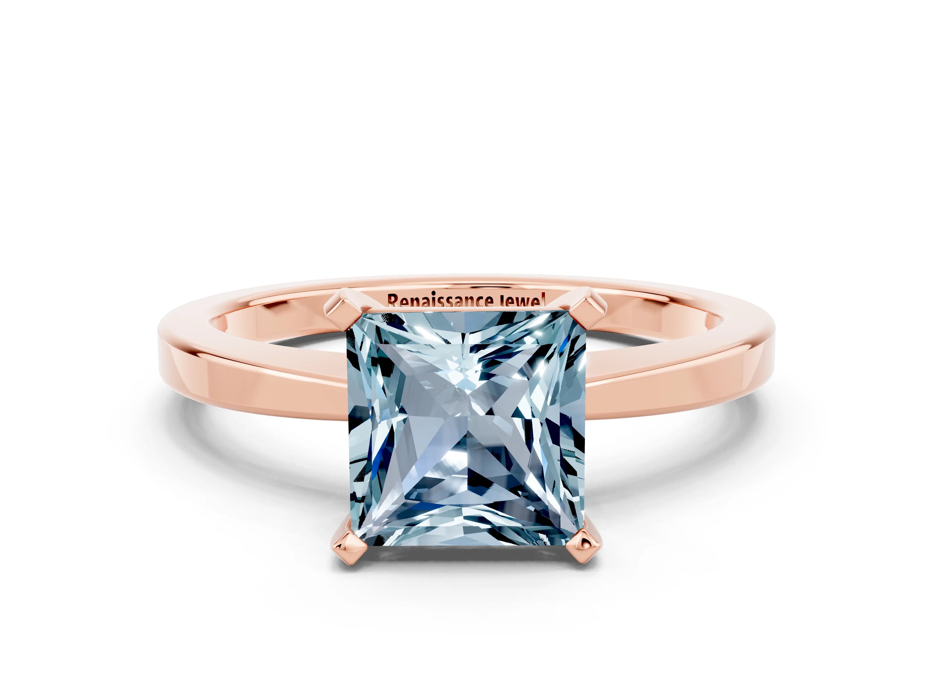 Rose gold Princess Cut Aquamarine Solitaire Engagement Ring with Classic Band and Four-Prong Setting_24