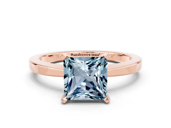 Rose gold Princess Cut Aquamarine Solitaire Engagement Ring with Classic Band and Four-Prong Setting