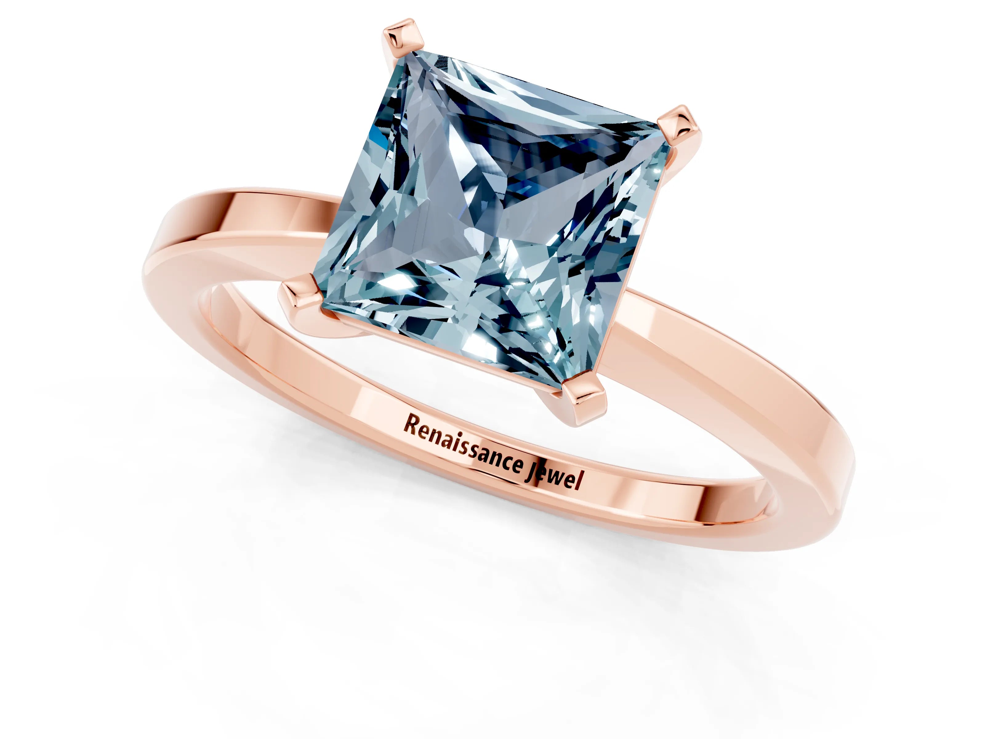Rose gold Princess Cut Aquamarine Solitaire Engagement Ring with Classic Band and Four-Prong Setting_25