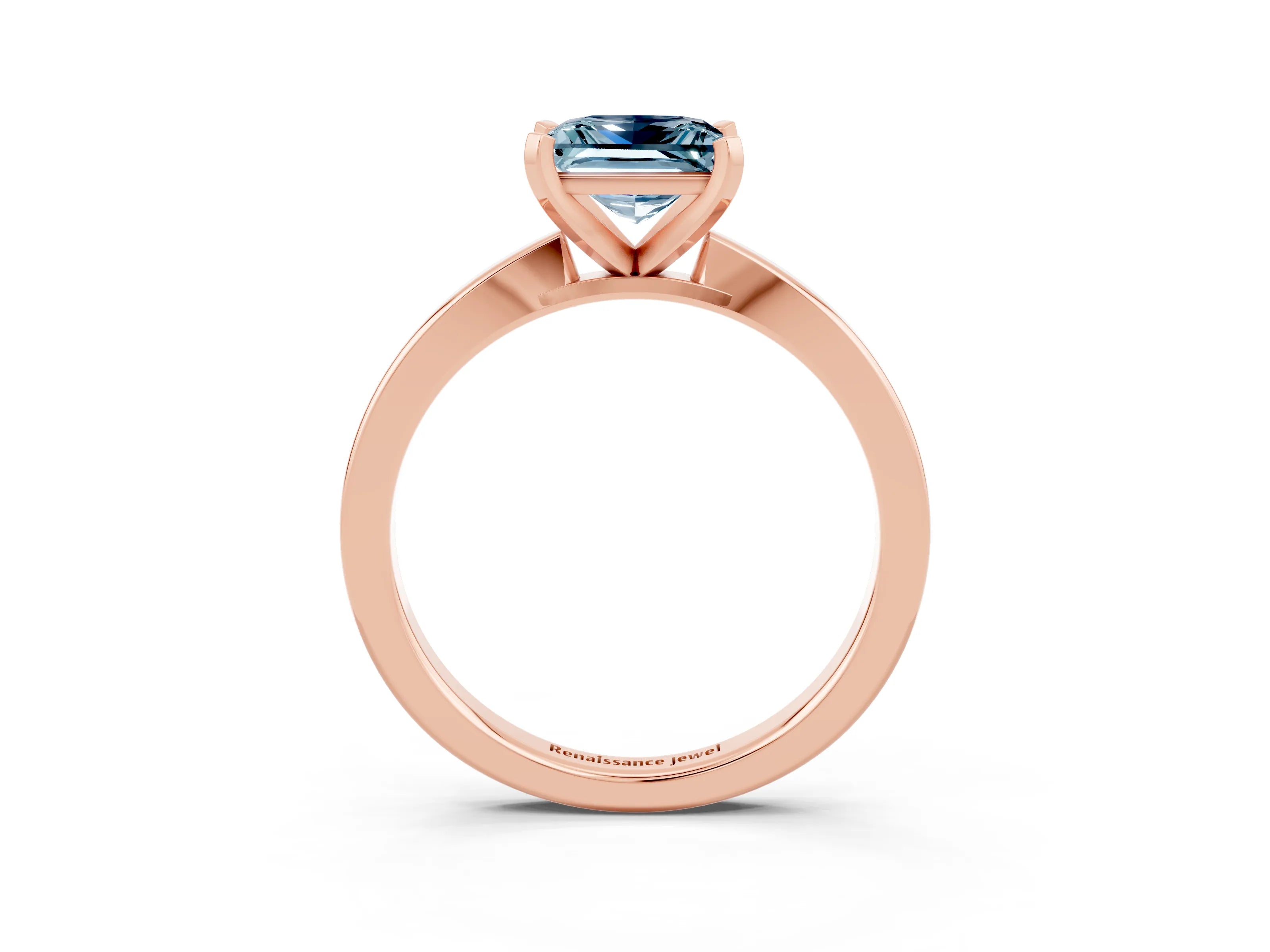 Rose gold Princess Cut Aquamarine Solitaire Engagement Ring with Classic Band and Four-Prong Setting_27