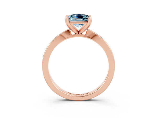 Rose gold Princess Cut Aquamarine Solitaire Engagement Ring with Classic Band and Four-Prong Setting