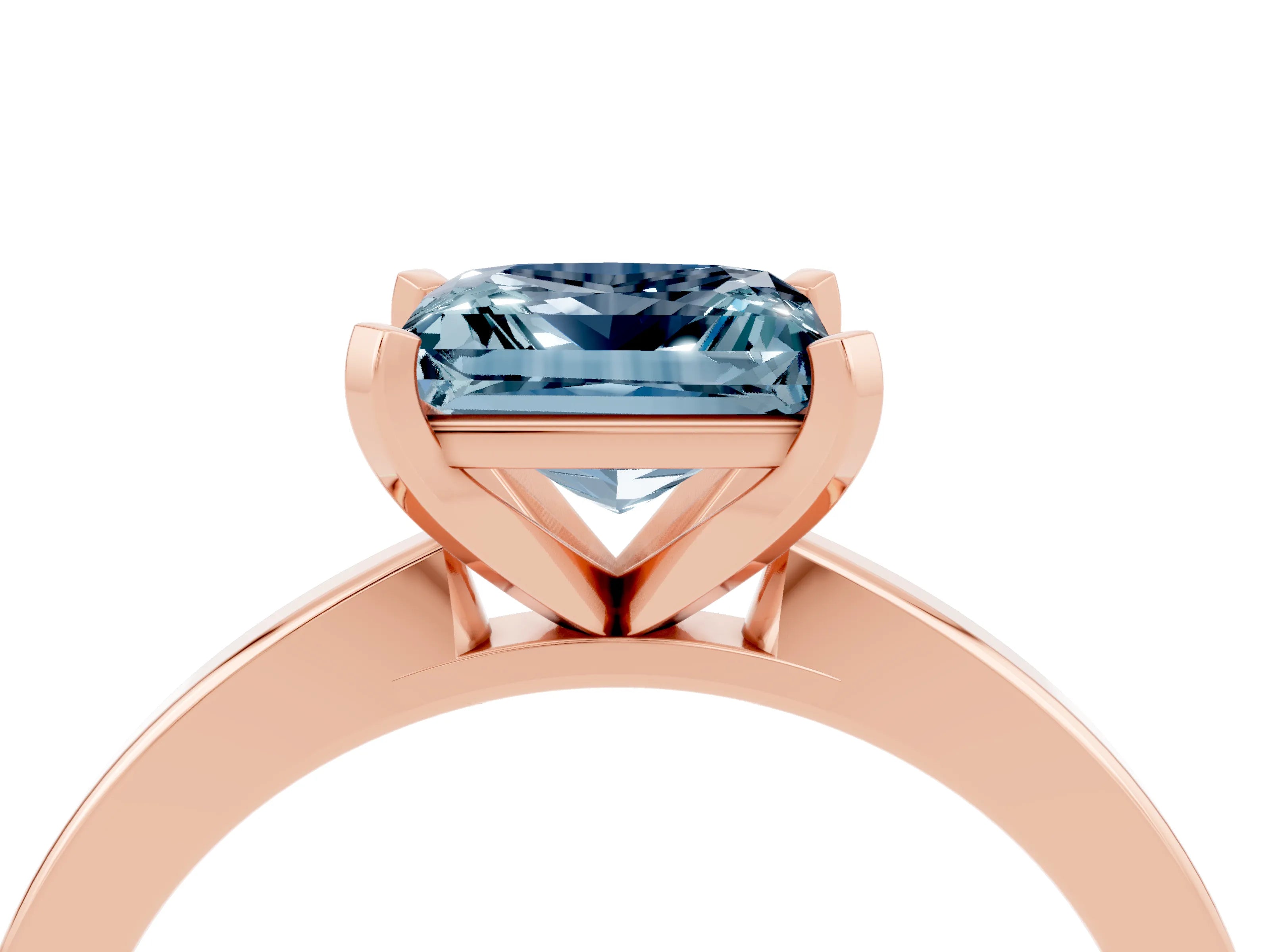 Rose gold Princess Cut Aquamarine Solitaire Engagement Ring with Classic Band and Four-Prong Setting_28