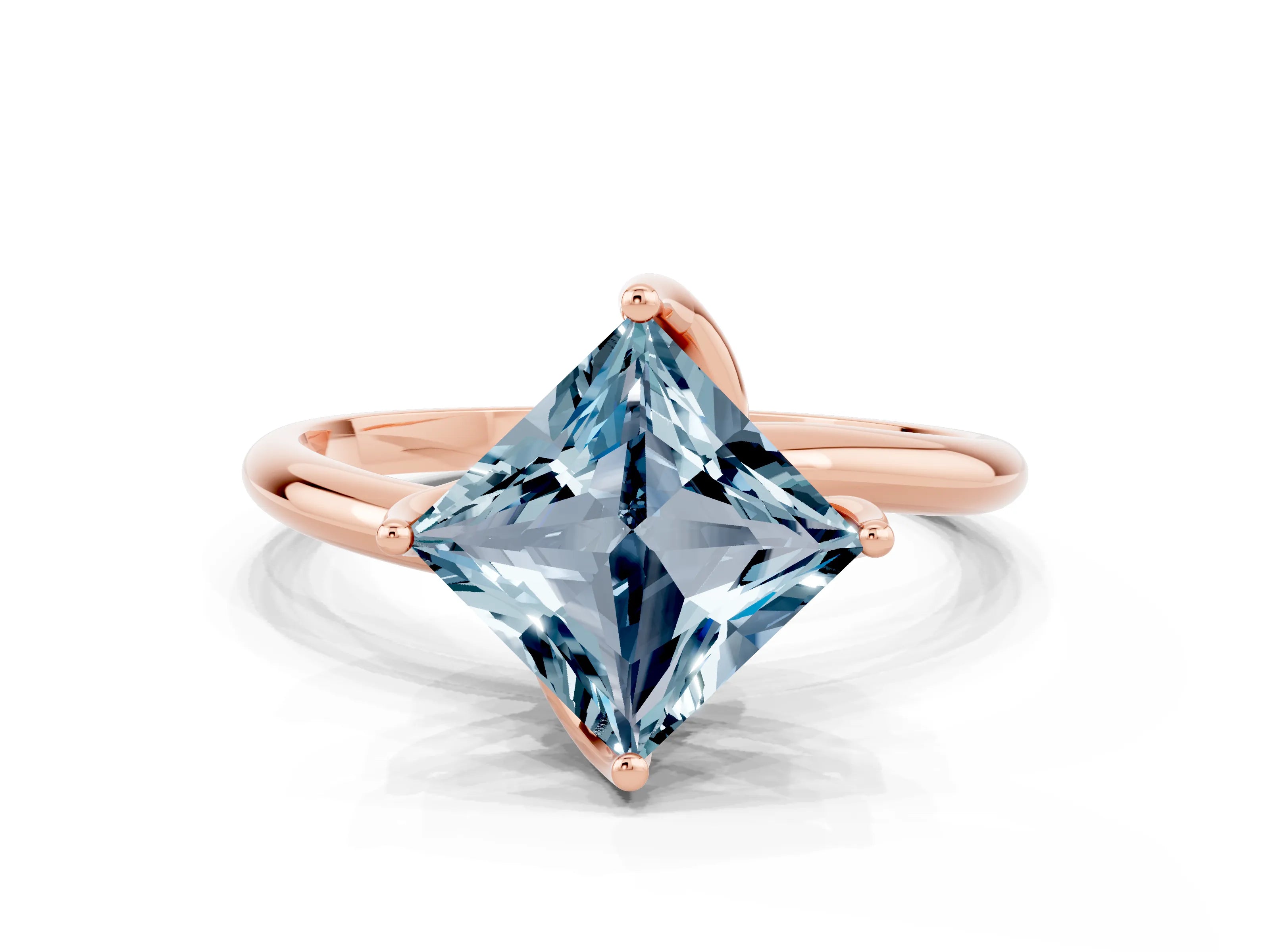 Rose gold Princess Cut Aquamarine Solitaire Engagement Ring with Four-Prong Setting and Classic Band_12