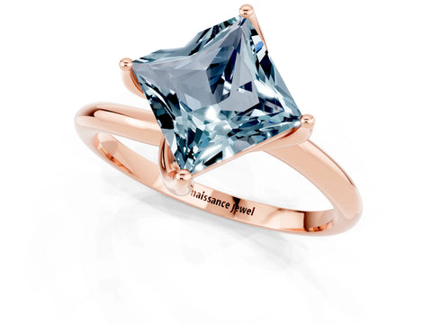 Rose gold Princess Cut Aquamarine Solitaire Engagement Ring with Four-Prong Setting and Classic Band_13