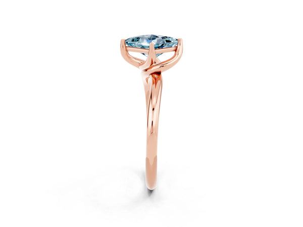 Rose gold Princess Cut Aquamarine Solitaire Engagement Ring with Four-Prong Setting and Classic Band