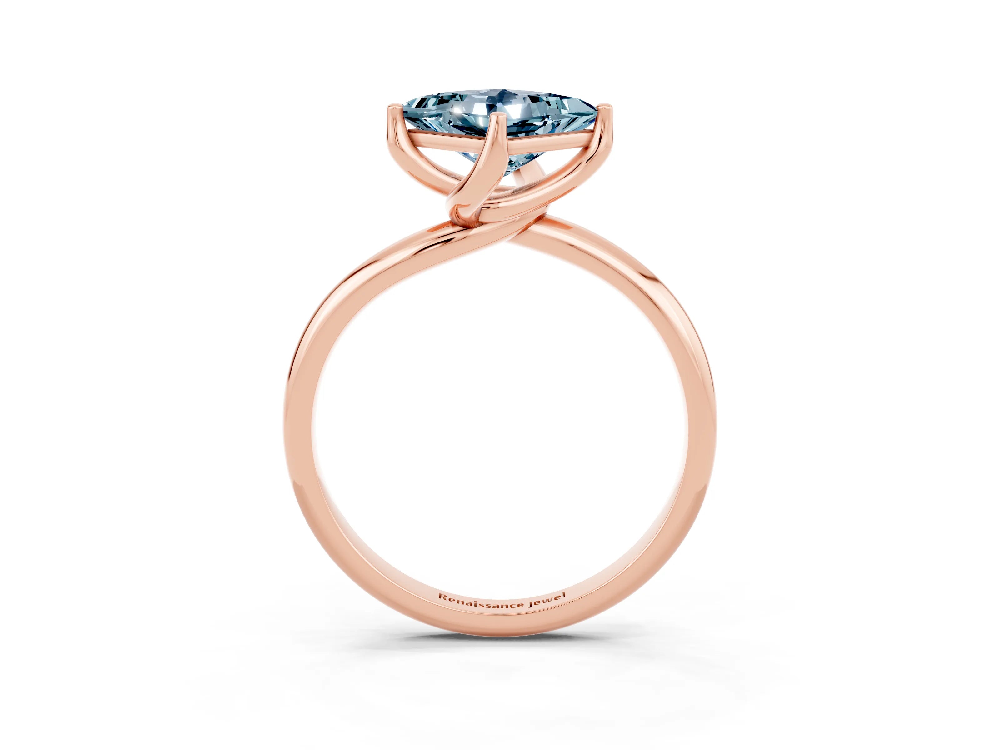 Rose gold Princess Cut Aquamarine Solitaire Engagement Ring with Four-Prong Setting and Classic Band_15