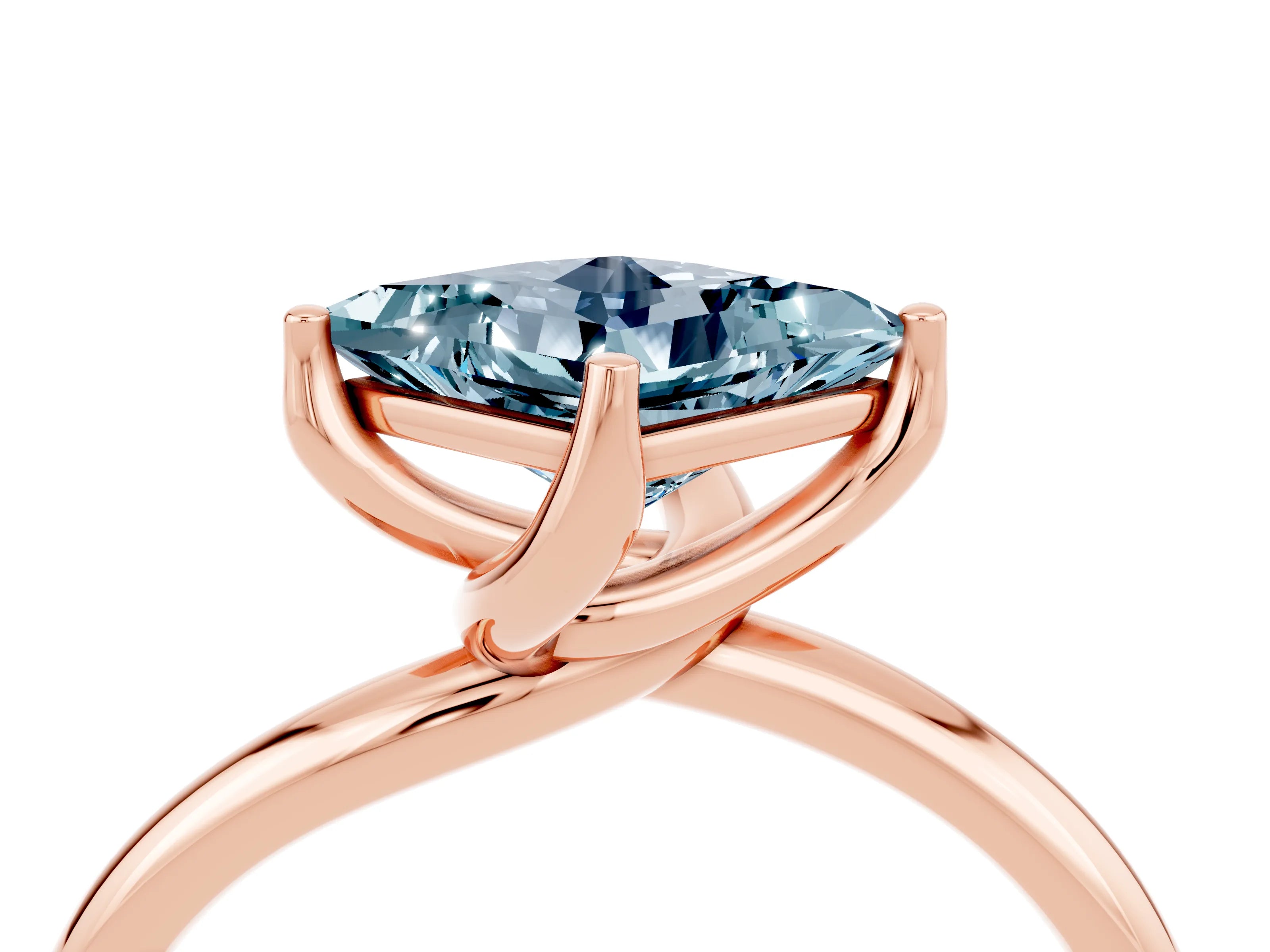 Rose gold Princess Cut Aquamarine Solitaire Engagement Ring with Four-Prong Setting and Classic Band_16