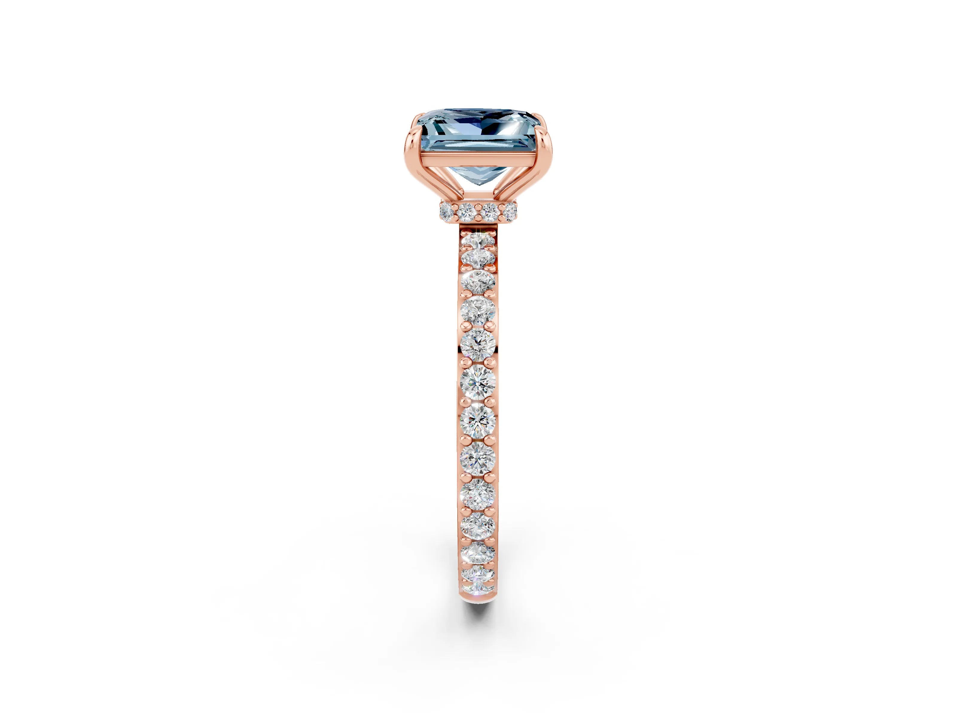 Rose gold Princess Cut Aquamarine Solitaire Engagement Ring with Pavé Band and Four-Prong Setting_2