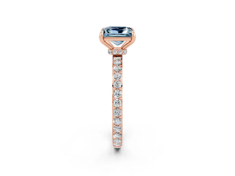 Rose gold Princess Cut Aquamarine Solitaire Engagement Ring with Pavé Band and Four-Prong Setting_2