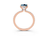 Rose gold Princess Cut Aquamarine Solitaire Engagement Ring with Pavé Band and Four-Prong Setting_3