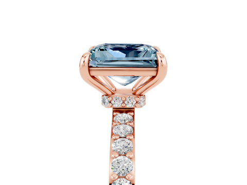 Rose gold Princess Cut Aquamarine Solitaire Engagement Ring with Pavé Band and Four-Prong Setting_5