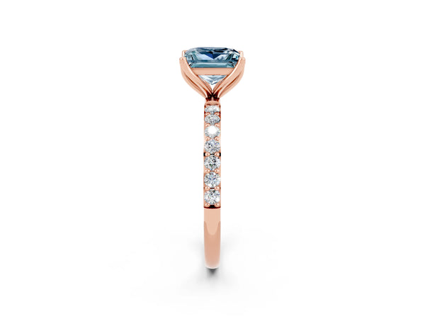 Rose gold Princess Cut Aquamarine Solitaire Engagement Ring with Round  Pavé Band and Prong Setting