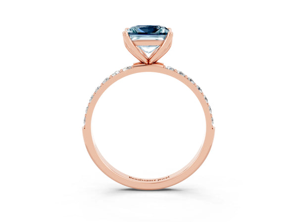 Rose gold Princess Cut Aquamarine Solitaire Engagement Ring with Round  Pavé Band and Prong Setting