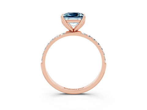 Rose gold Princess Cut Aquamarine Solitaire Engagement Ring with Pavé Band and Prong Setting_3