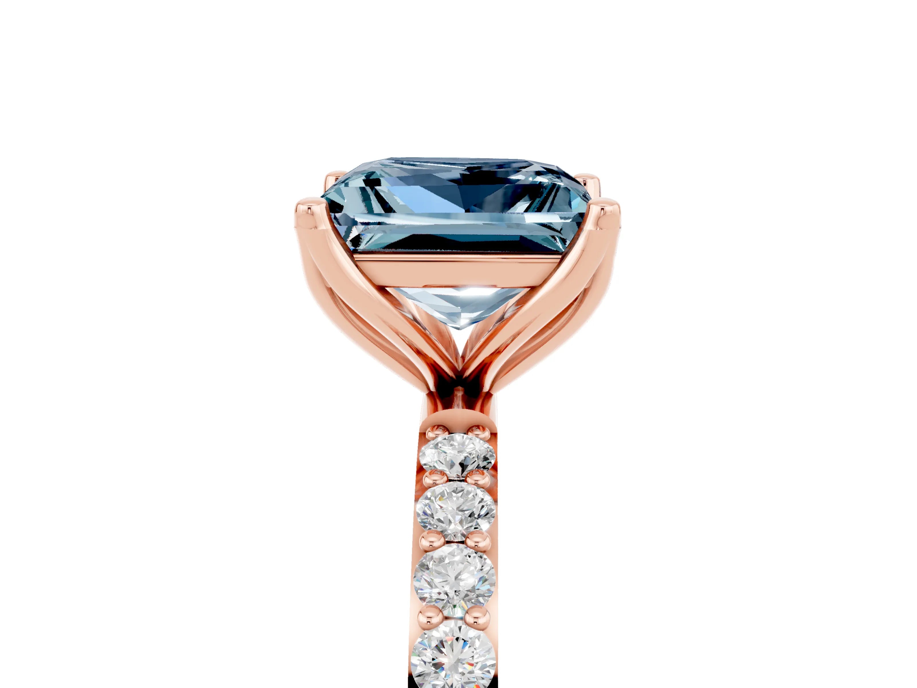 Rose gold Princess Cut Aquamarine Solitaire Engagement Ring with Pavé Band and Prong Setting_5