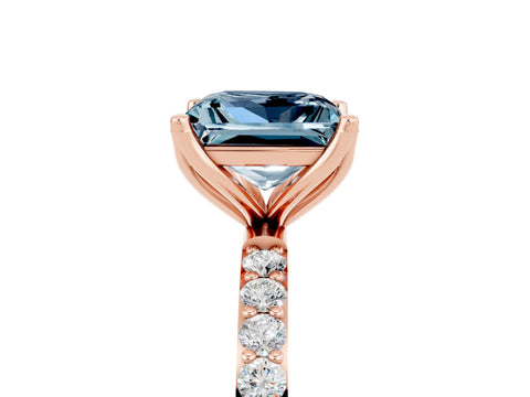 Rose gold Princess Cut Aquamarine Solitaire Engagement Ring with Pavé Band and Prong Setting_5