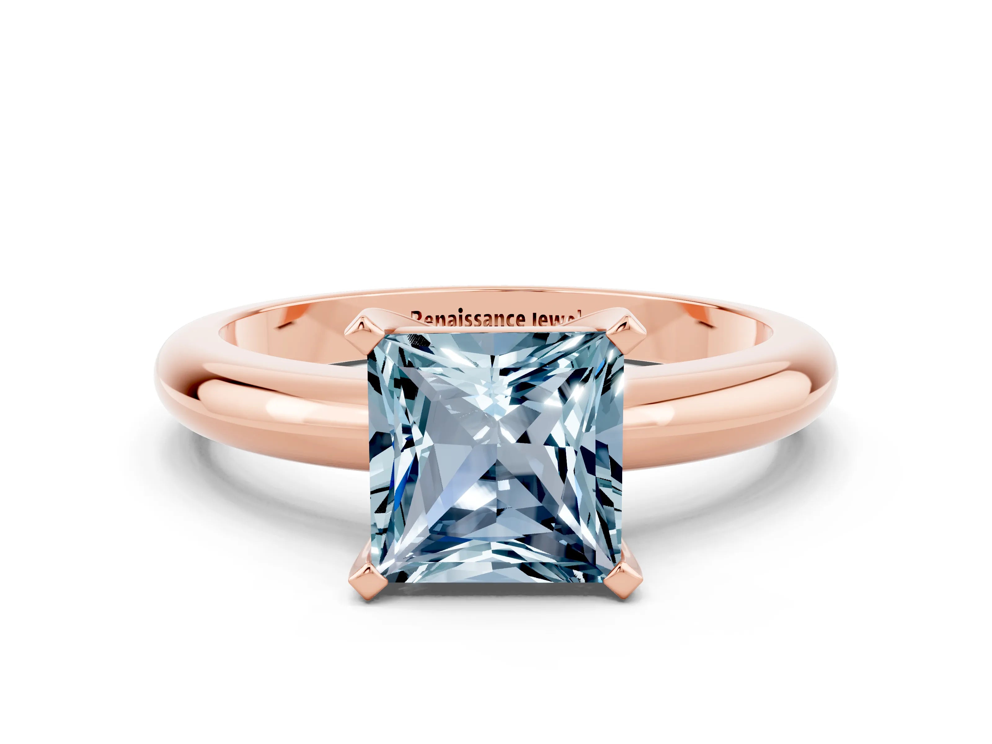 Rose gold Princess Cut Aquamarine Solitaire Engagement Ring with Round Band and Four-Prong Setting