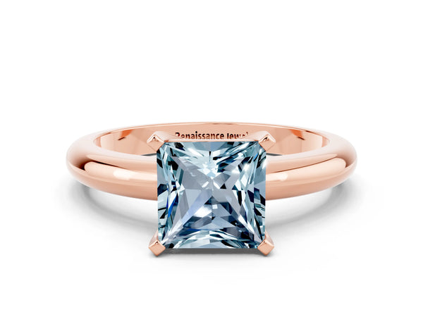 Rose gold Princess Cut Aquamarine Solitaire Engagement Ring with Round Band and Four-Prong Setting