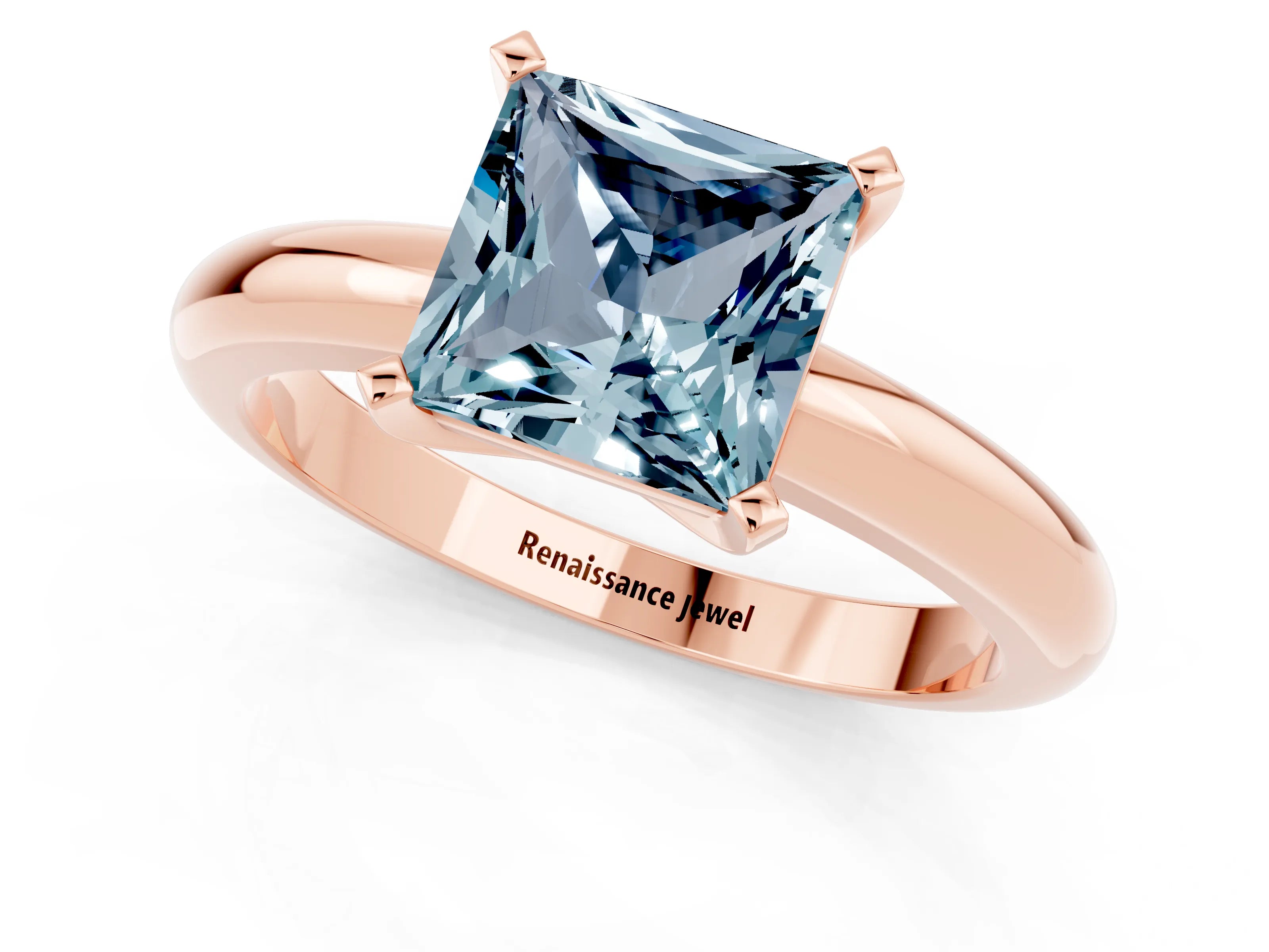 Rose gold Princess Cut Aquamarine Solitaire Engagement Ring with Round Band and Four-Prong Setting_1