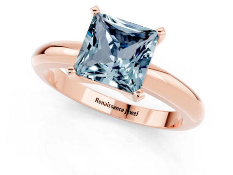 Rose gold Princess Cut Aquamarine Solitaire Engagement Ring with Round Band and Four-Prong Setting_1