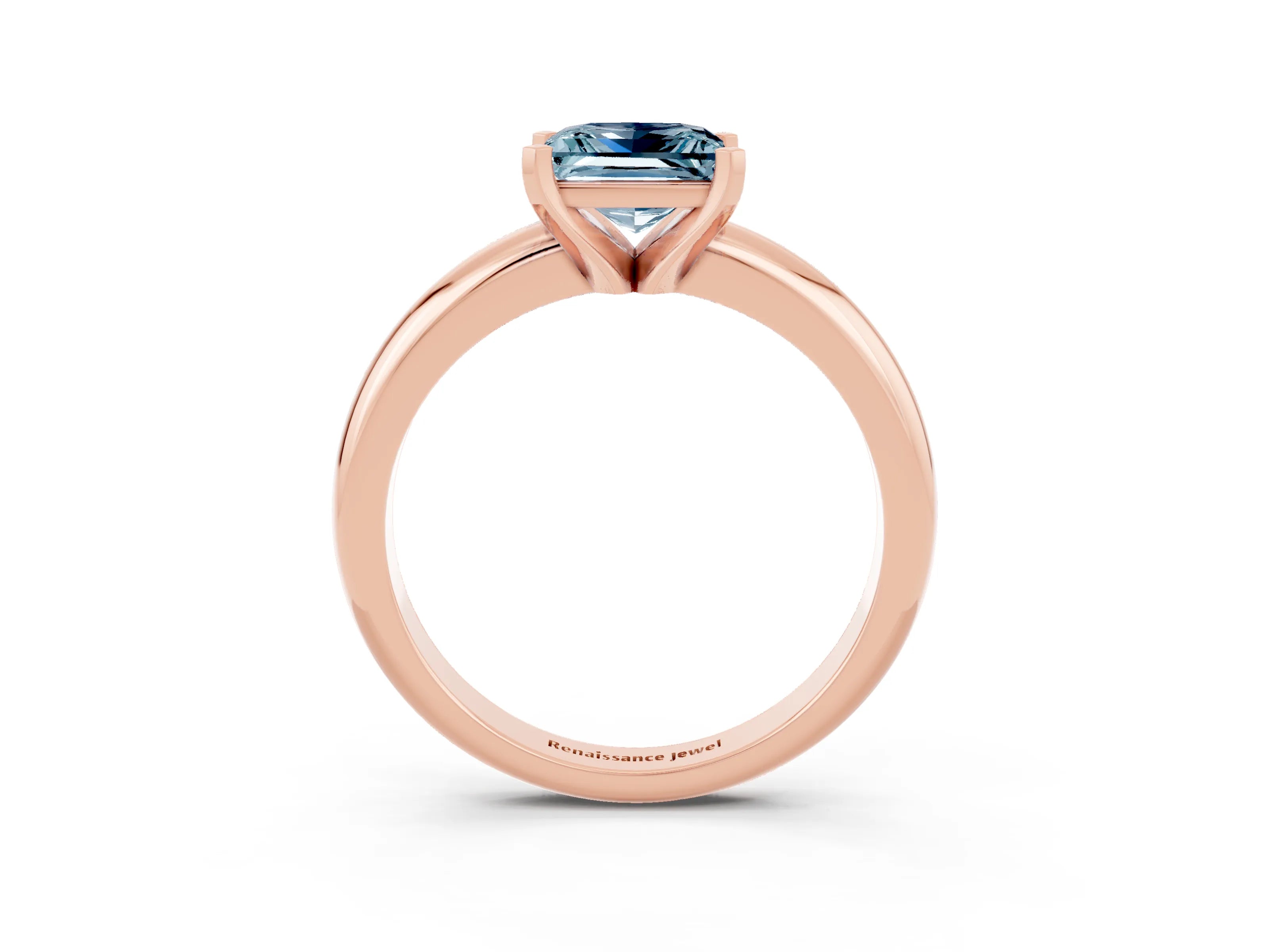 Rose gold Princess Cut Aquamarine Solitaire Engagement Ring with Round Band and Four-Prong Setting_3