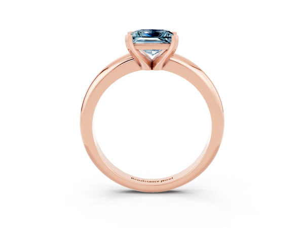 Rose gold Princess Cut Aquamarine Solitaire Engagement Ring with Round Band and Four-Prong Setting