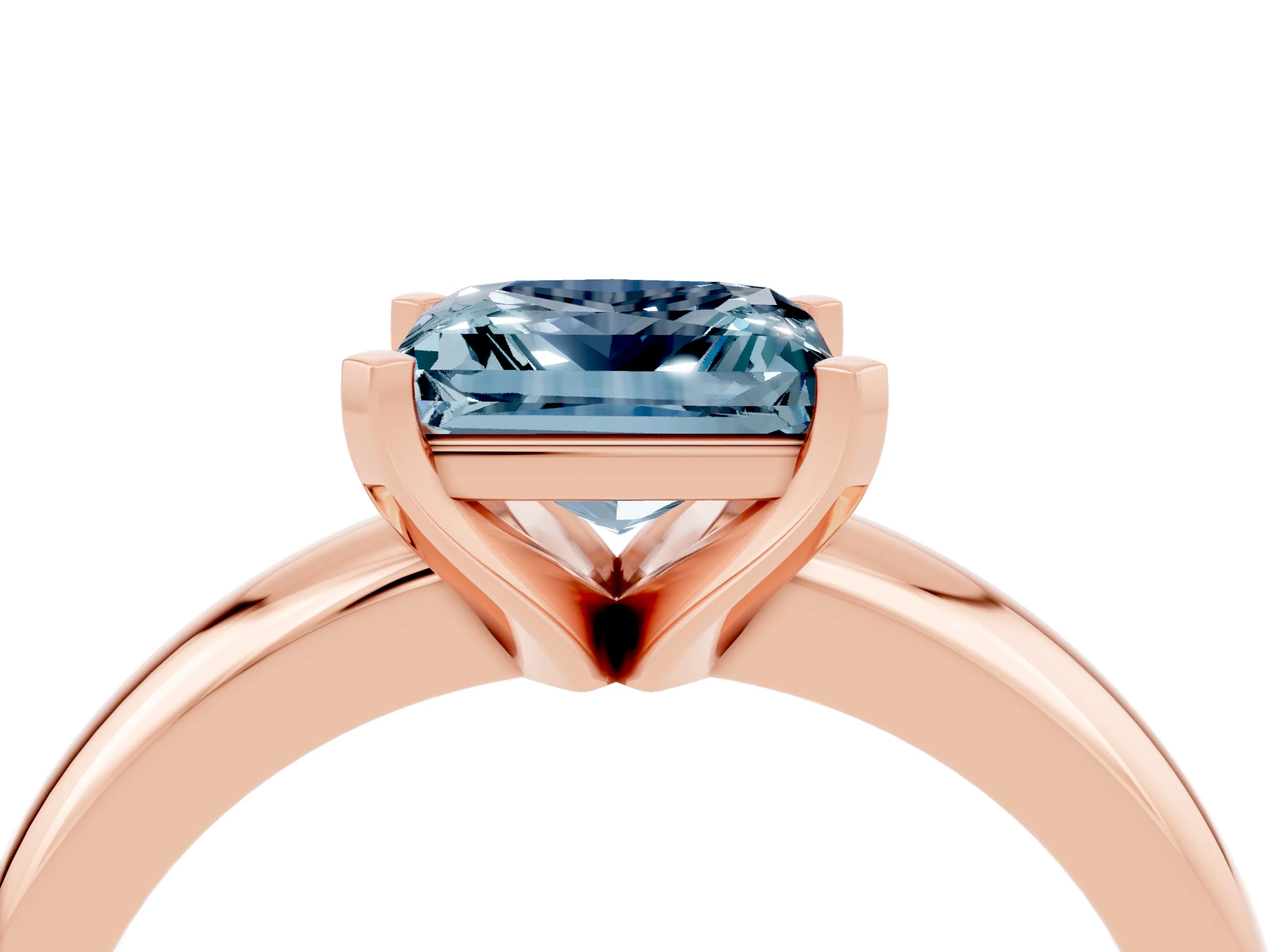 Rose gold Princess Cut Aquamarine Solitaire Engagement Ring with Round Band and Four-Prong Setting_4