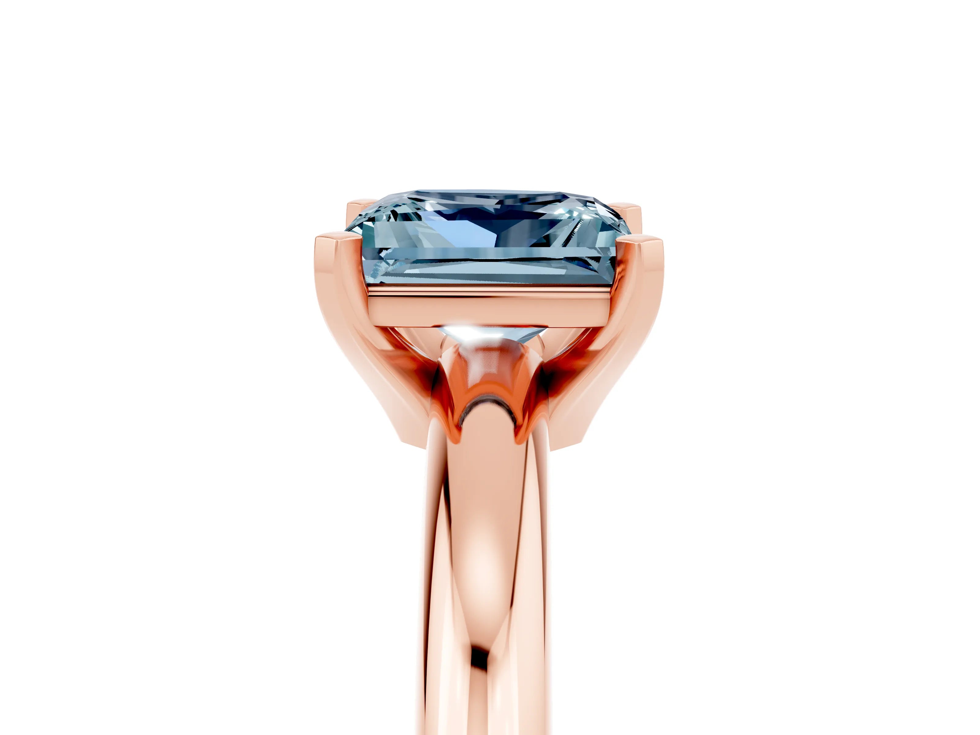Rose gold Princess Cut Aquamarine Solitaire Engagement Ring with Round Band and Four-Prong Setting_5