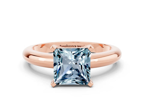 Rose gold Princess Cut Aquamarine Solitaire Engagement Ring with Round Band and Four-Prong Setting