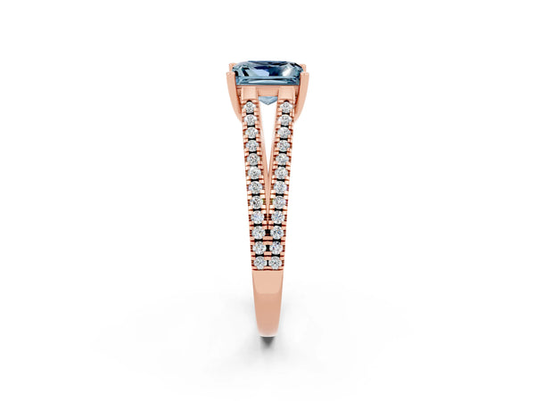 Rose gold Princess Cut Aquamarine Solitaire Engagement Ring with Split Shank Pavé Band