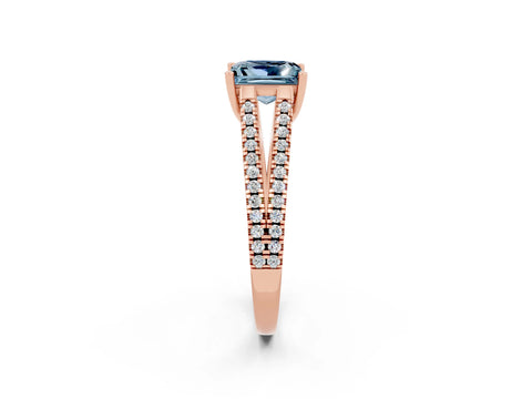 Rose gold Princess Cut Aquamarine Solitaire Engagement Ring with Split Shank Pavé Band_2