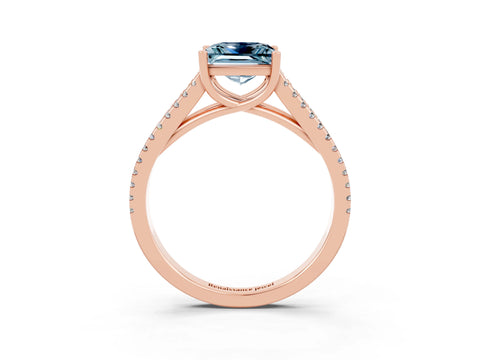 Rose gold Princess Cut Aquamarine Solitaire Engagement Ring with Split Shank Pavé Band_3