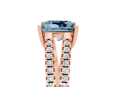Rose gold Princess Cut Aquamarine Solitaire Engagement Ring with Split Shank Pavé Band_5