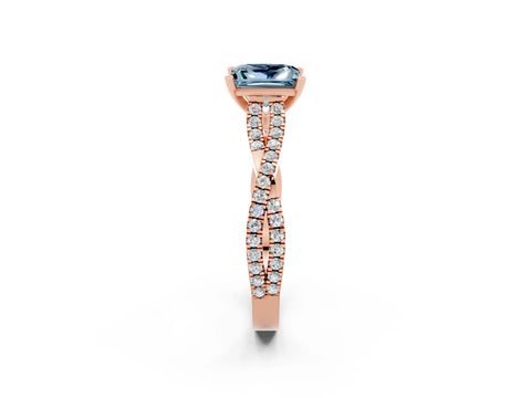 Rose gold Princess Cut Aquamarine Solitaire Engagement Ring with Twisted Pavé Band and Four-Prong Setting_14