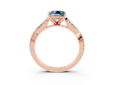 Rose gold Princess Cut Aquamarine Solitaire Engagement Ring with Twisted Pavé Band and Four-Prong Setting_15