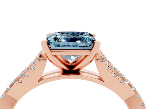 Rose gold Princess Cut Aquamarine Solitaire Engagement Ring with Twisted Pavé Band and Four-Prong Setting_16
