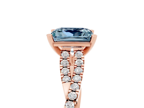 Rose gold Princess Cut Aquamarine Solitaire Engagement Ring with Twisted Pavé Band and Four-Prong Setting_17