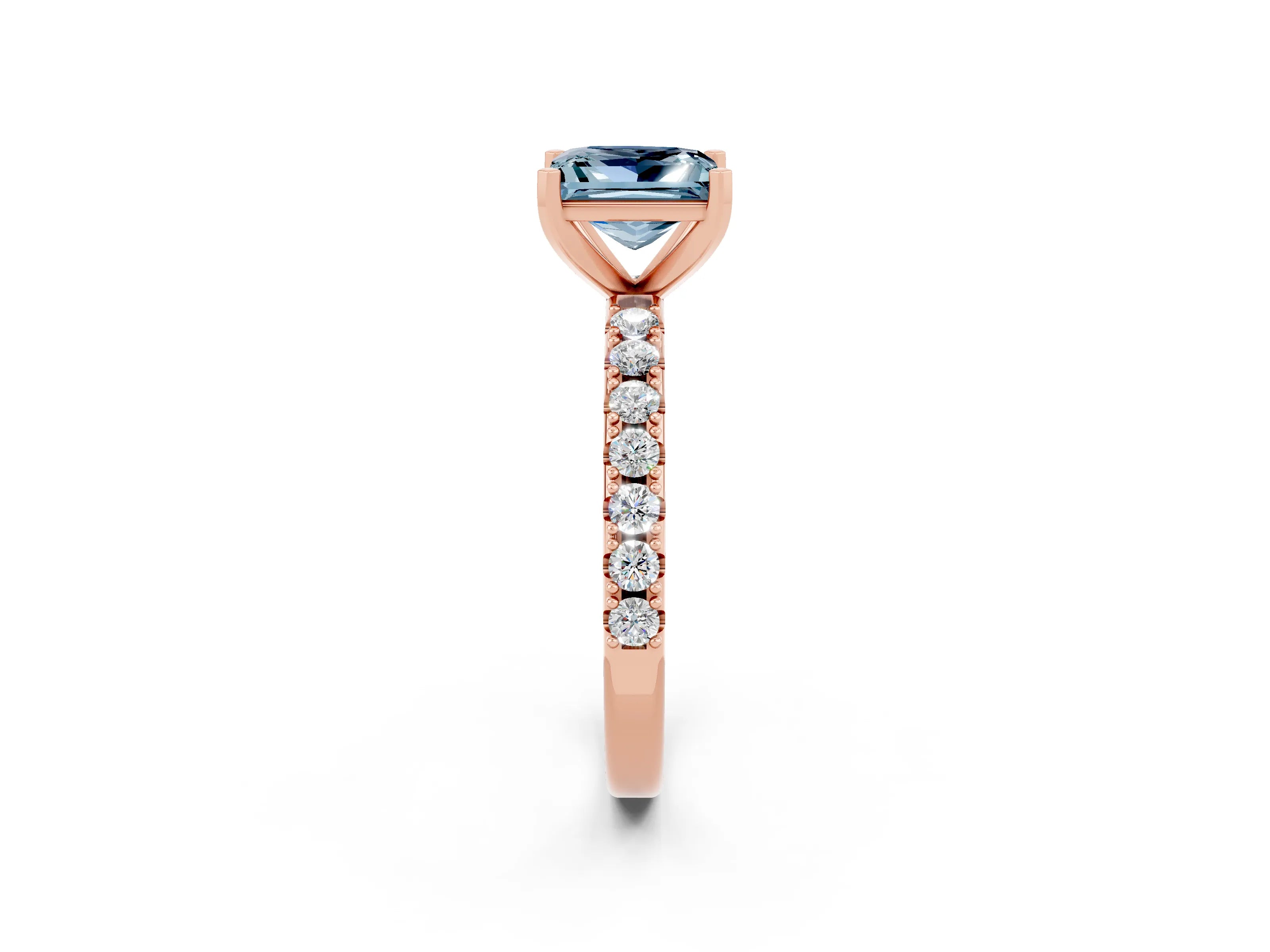 Rose gold Princess Cut Aquamarine Solitaire Pavé Band with Four-Prong Setting_2