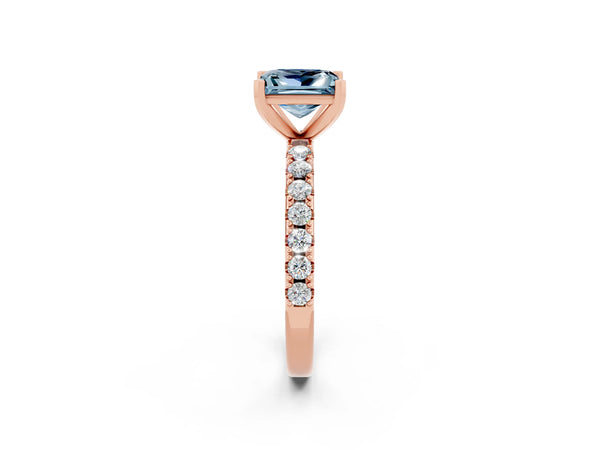 Rose gold Princess Cut Aquamarine Solitaire Pavé Band with Four-Prong Setting