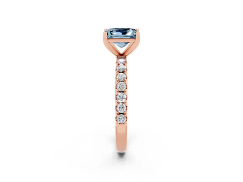 Rose gold Princess Cut Aquamarine Solitaire Pavé Band with Four-Prong Setting_2